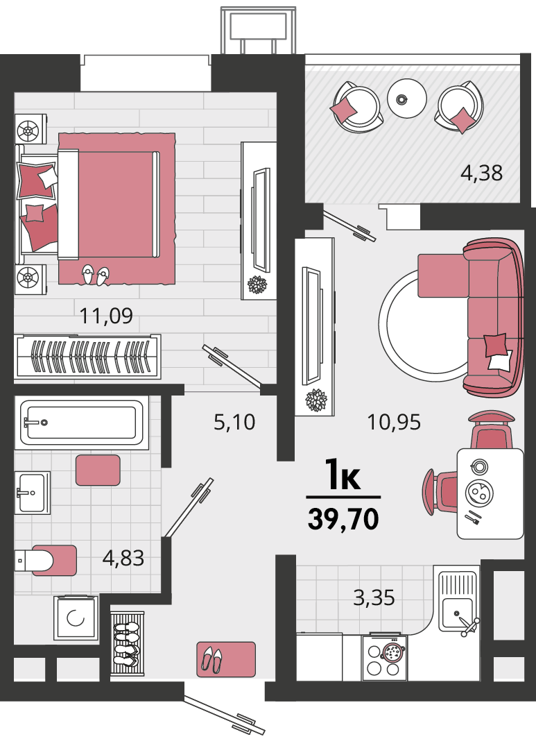 2-комнатная 39 м2 в ЖК Родные просторы корпус null этаж 5