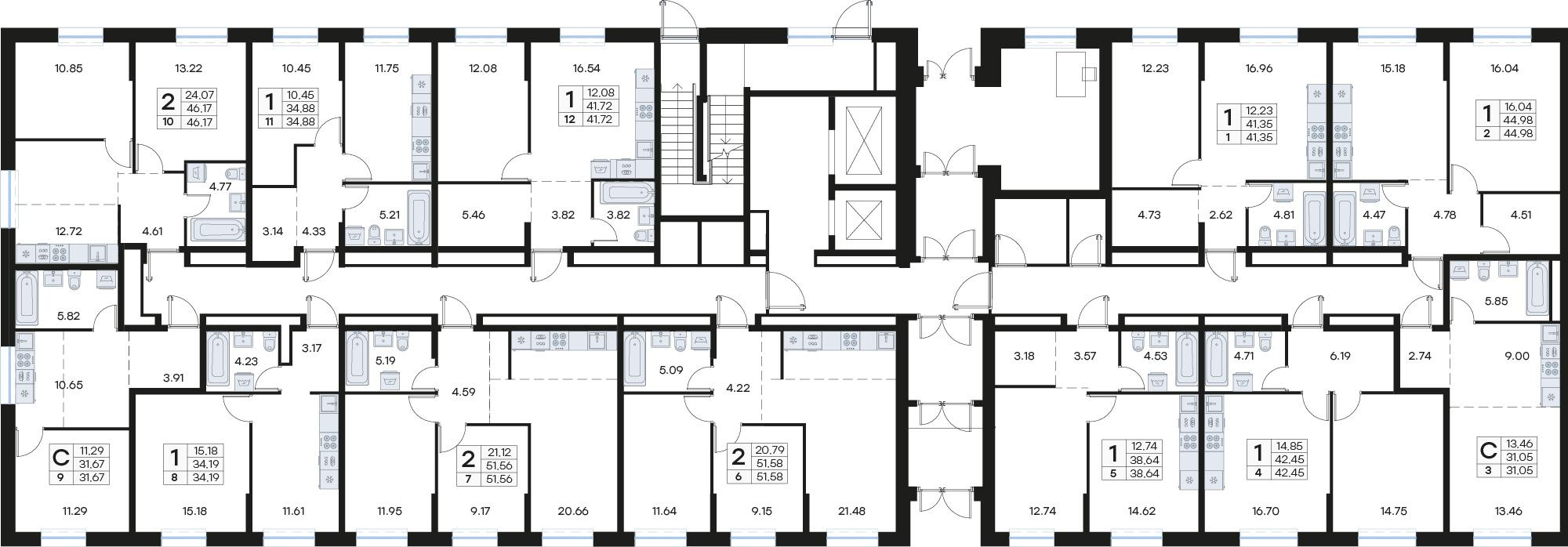 2-комнатная 51 м2 в ЖК GloraX Клубный корпус null этаж 1
