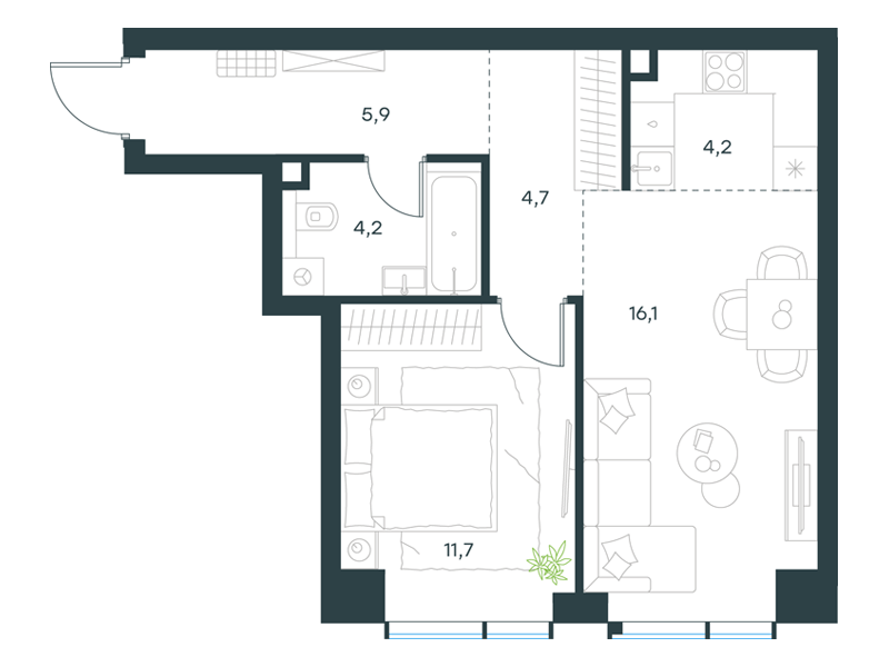 2-комнатная 46 м2 в ЖК Павелецкая Сити корпус null этаж 5