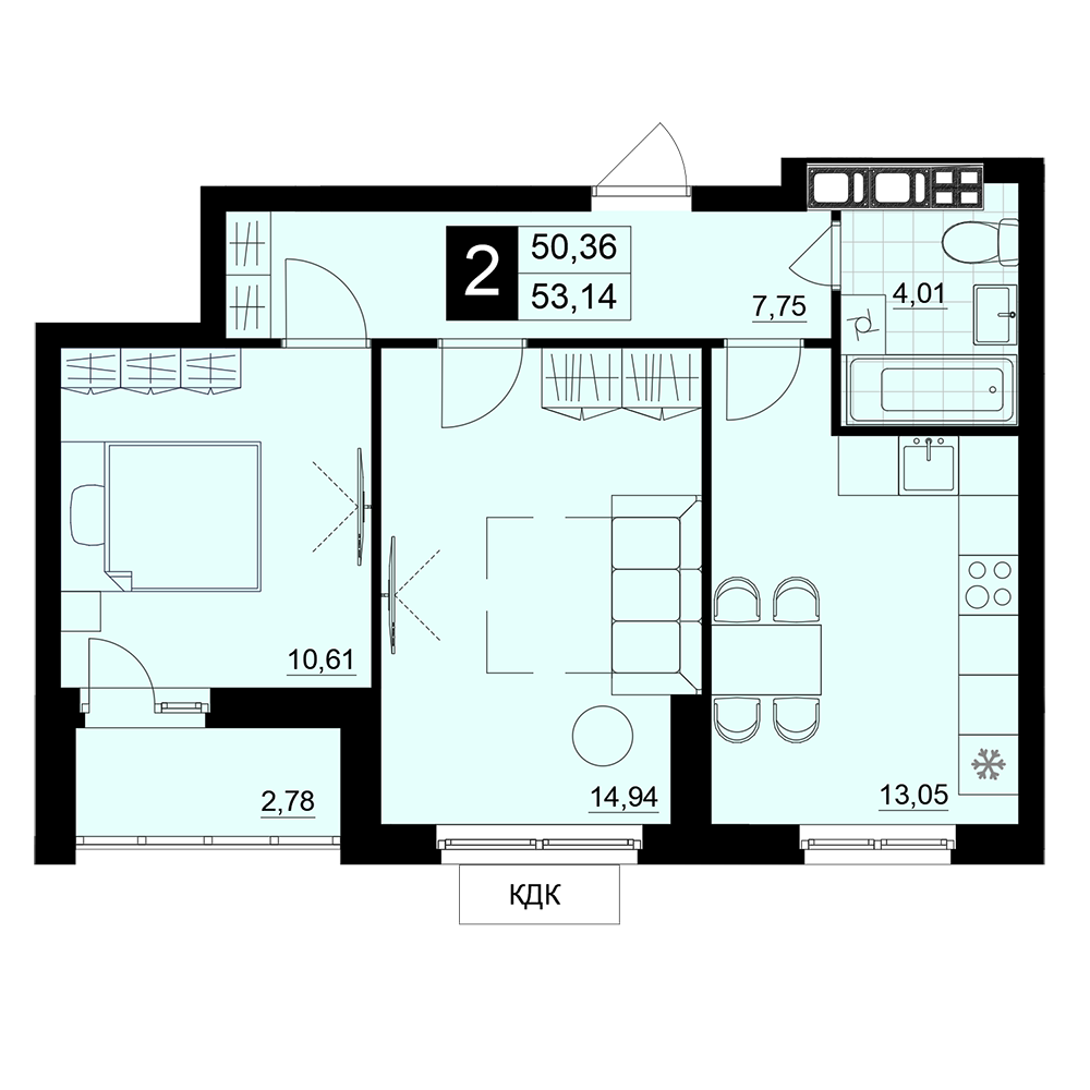 2-комнатная 51 м2 в ЖК Макрорайон Амград корпус null этаж 8