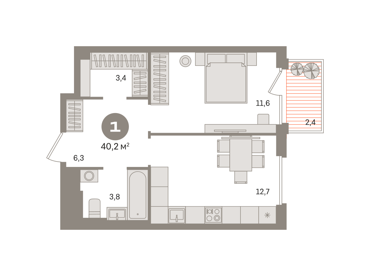 1-комнатная 40 м2 в ЖК Квартал Герцена корпус null этаж 3