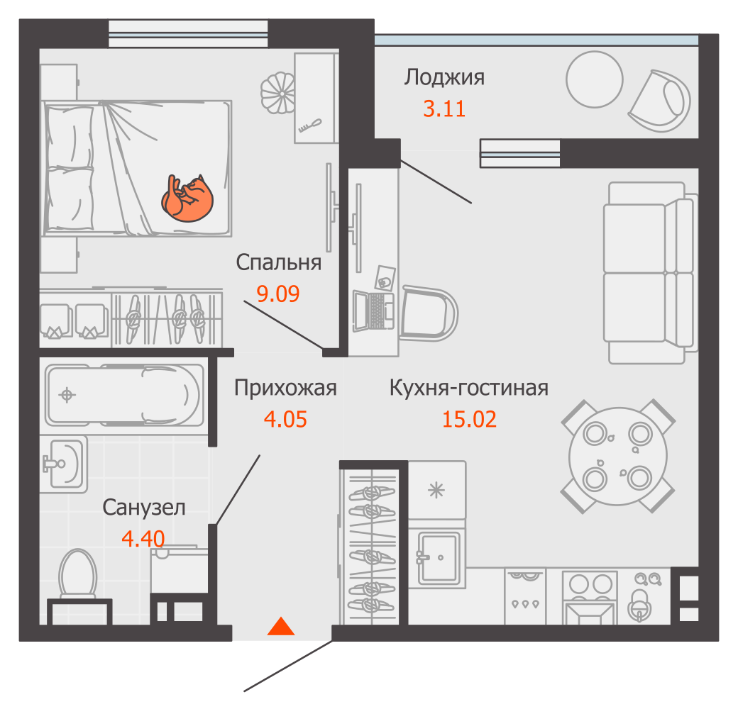 2-комнатная 34 м2 в ЖК Светлые кварталы корпус null этаж 8