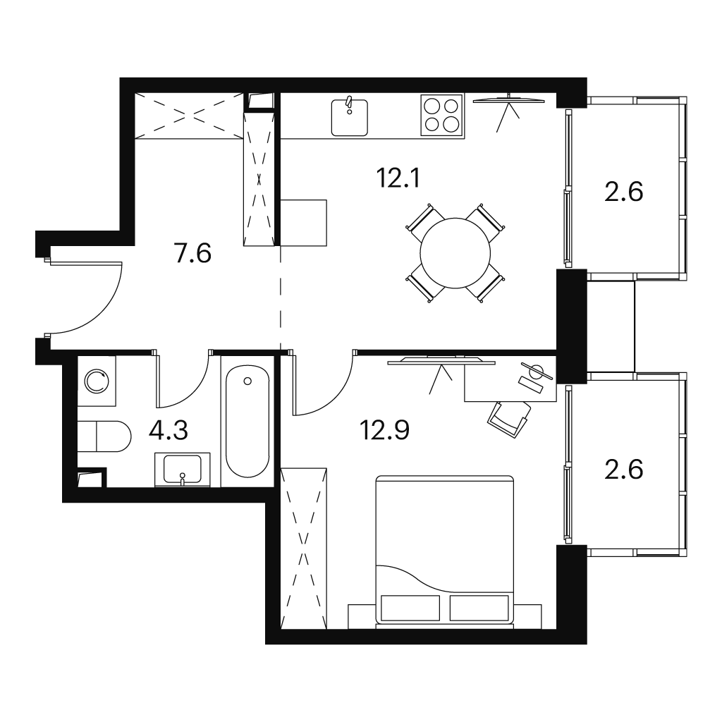 1-комнатная 42 м2 в ЖК Аквилон SIGNAL корпус null этаж 19