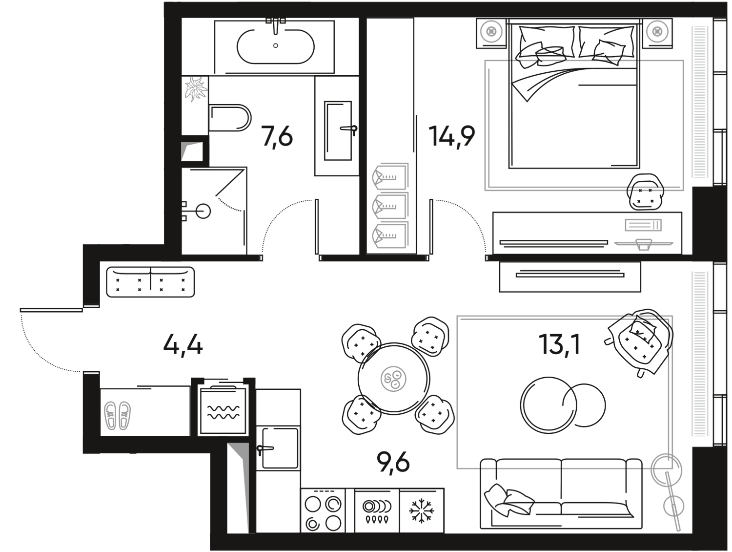 2-комнатная 50 м2 в ЖК Pride корпус null этаж 8