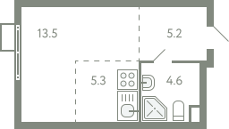 Студия 27 м2 в ЖК Ново-Молоково корпус null этаж 2
