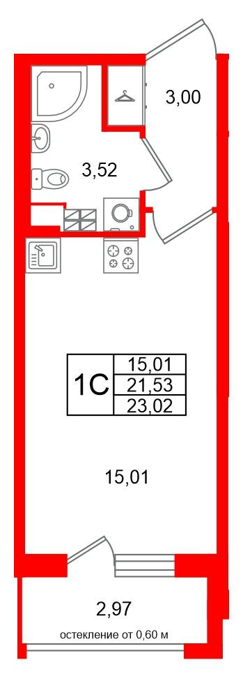 Студия 21 м2 в ЖК Univer City корпус null этаж 3
