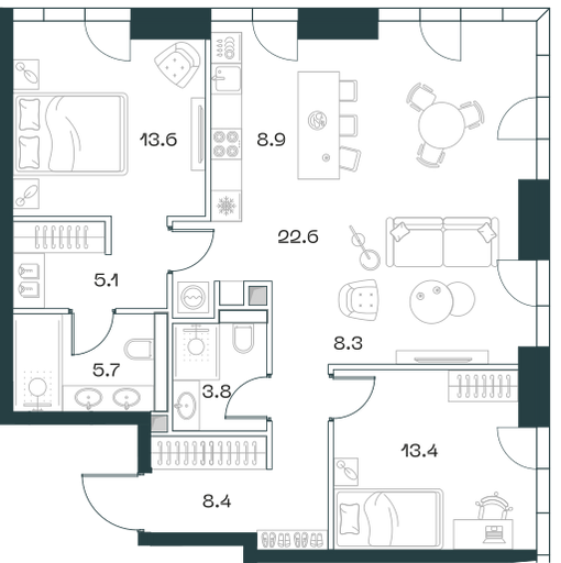 3-комнатная 90 м2 в ЖК Shift корпус null этаж 6