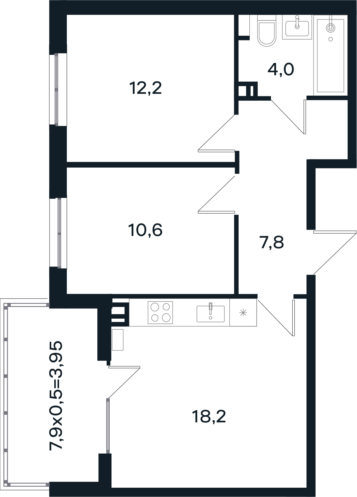 2-комнатная 56 м2 в ЖК Микрорайон Новая Елизаветка корпус null этаж 2