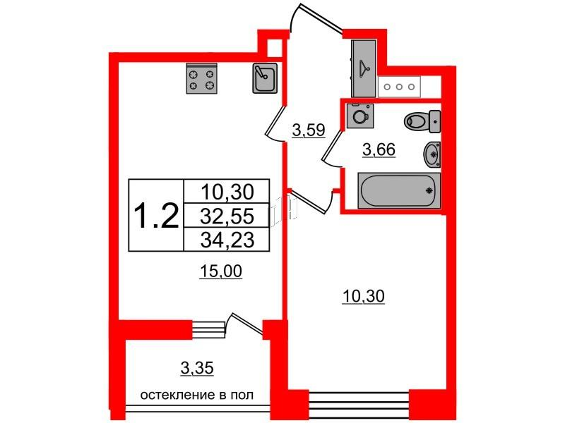 1-комнатная 32 м2 в ЖК Титул в Московском корпус null этаж 11