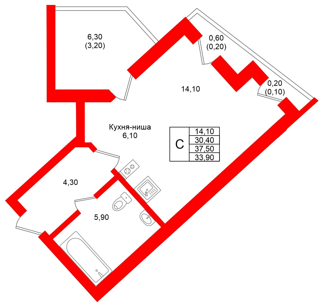 Студия 33 м2 в ЖК Фридланд корпус null этаж 2