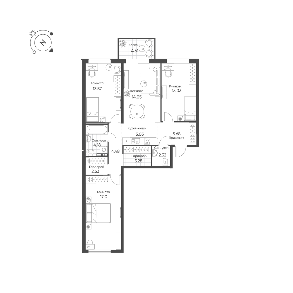 4-комнатная 86 м2 в ЖК Балтым-Парк корпус null этаж 2