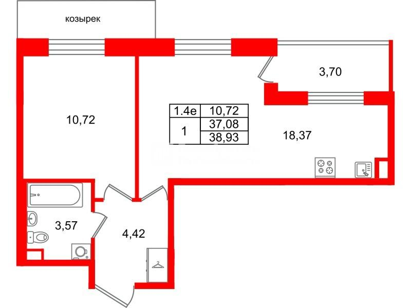 1-комнатная 37 м2 в ЖК Парадный ансамбль корпус null этаж 2