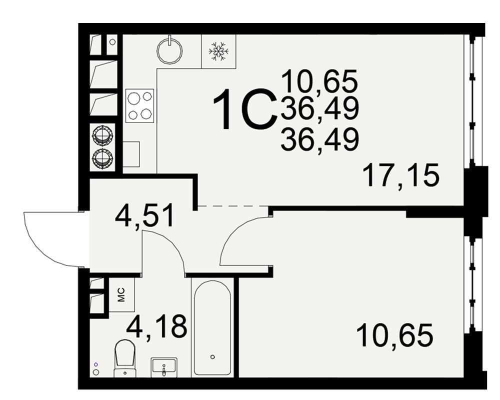 1-комнатная 36 м2 в ЖК Медиана корпус null этаж 8