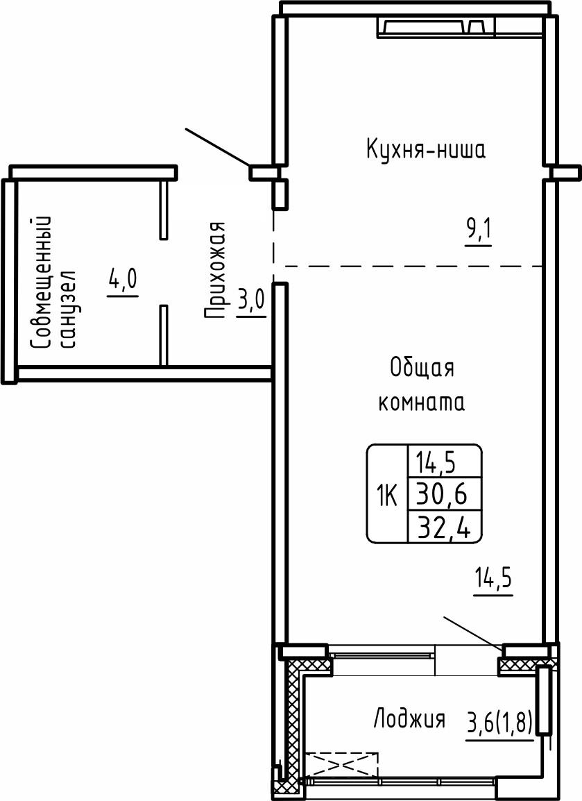 1-комнатная 32 м2 в ЖК Самоцветы корпус null этаж 14