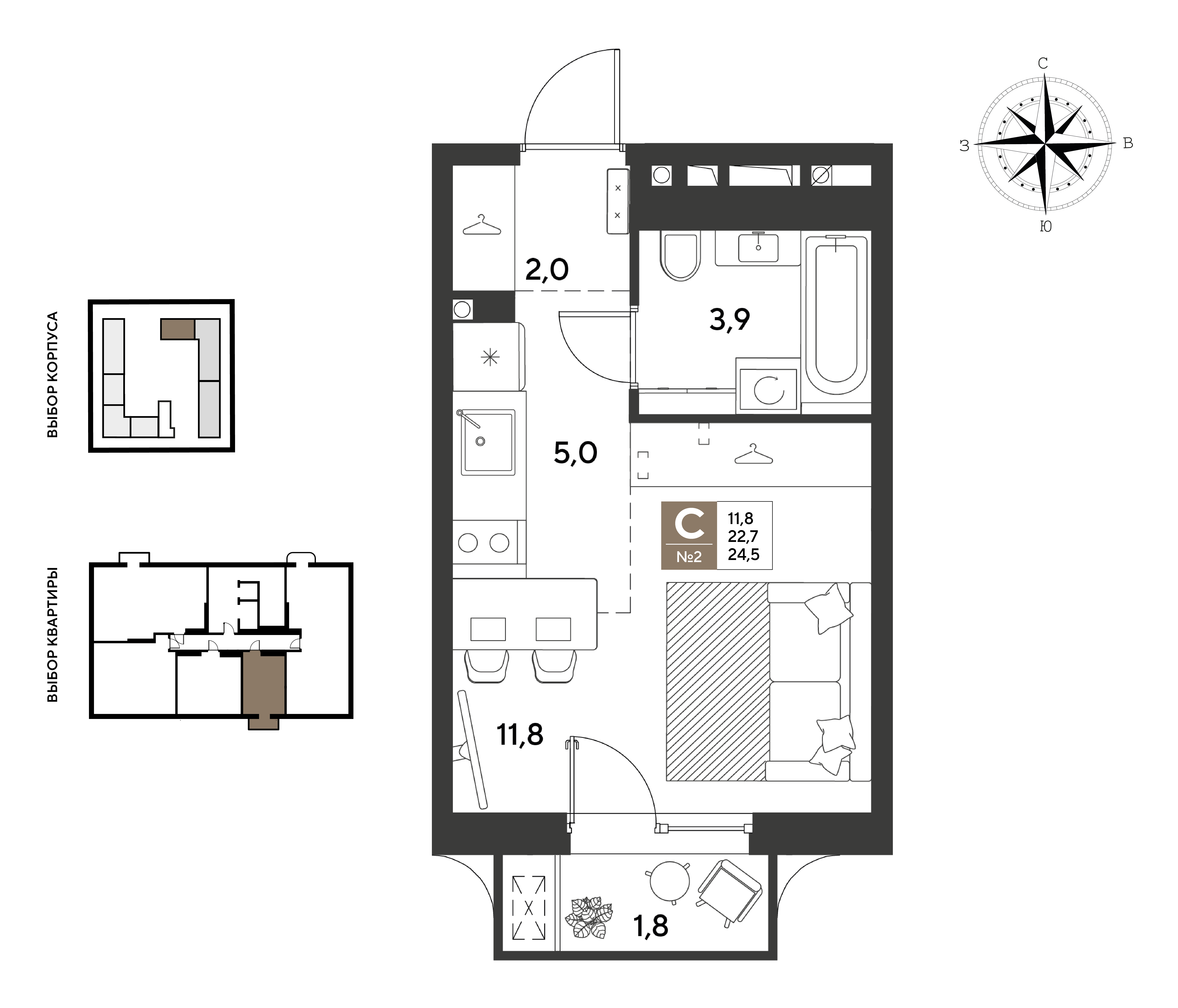 Студия 24 м2 в ЖК GRADE корпус null этаж 2