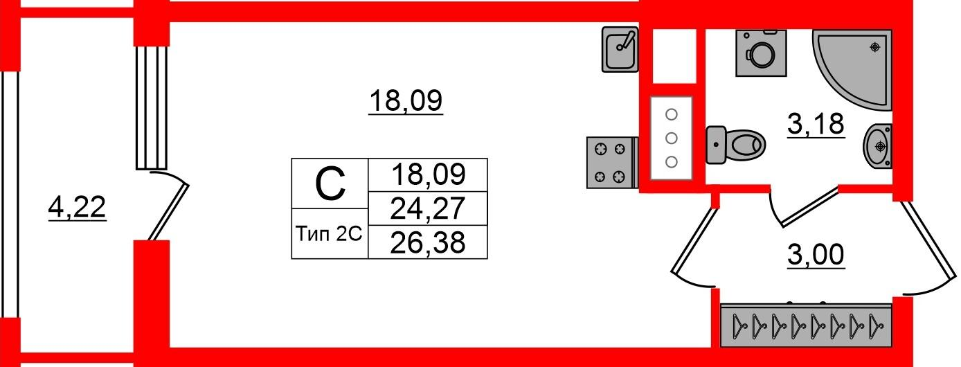 Студия 24 м2 в ЖК Сэтл Ривьера корпус null этаж 8