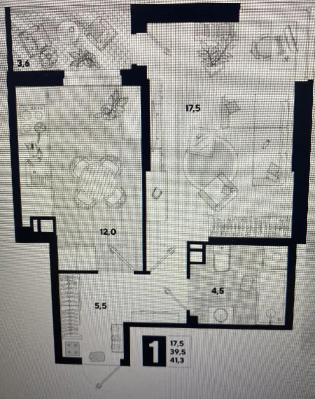 1-комнатная 41.3 м2 в ЖК undefined корпус null этаж 7
