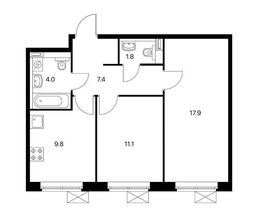 2-комнатная 52 м2 в ЖК undefined корпус null этаж 1