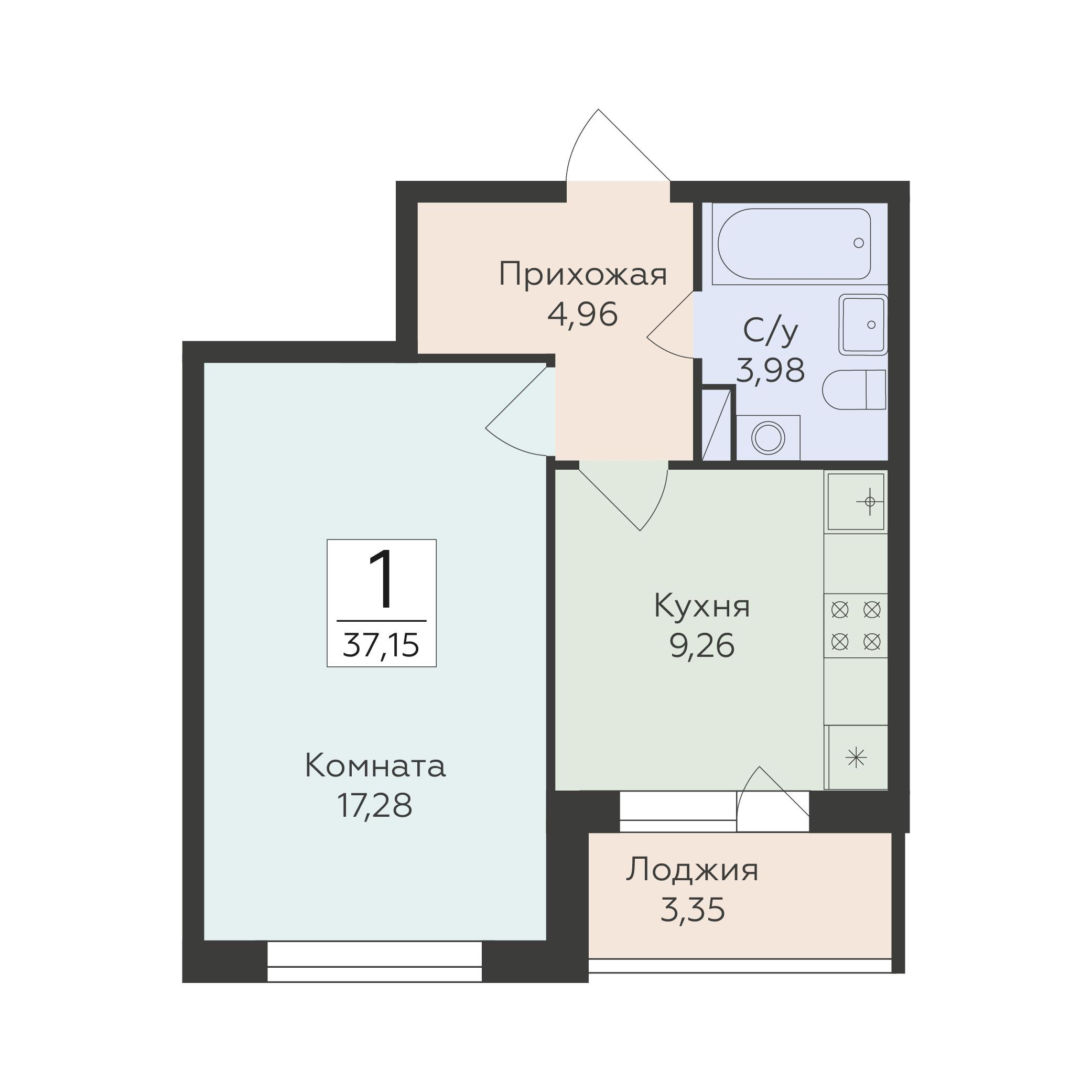 1-комнатная 37 м2 в ЖК Романовский корпус null этаж 10