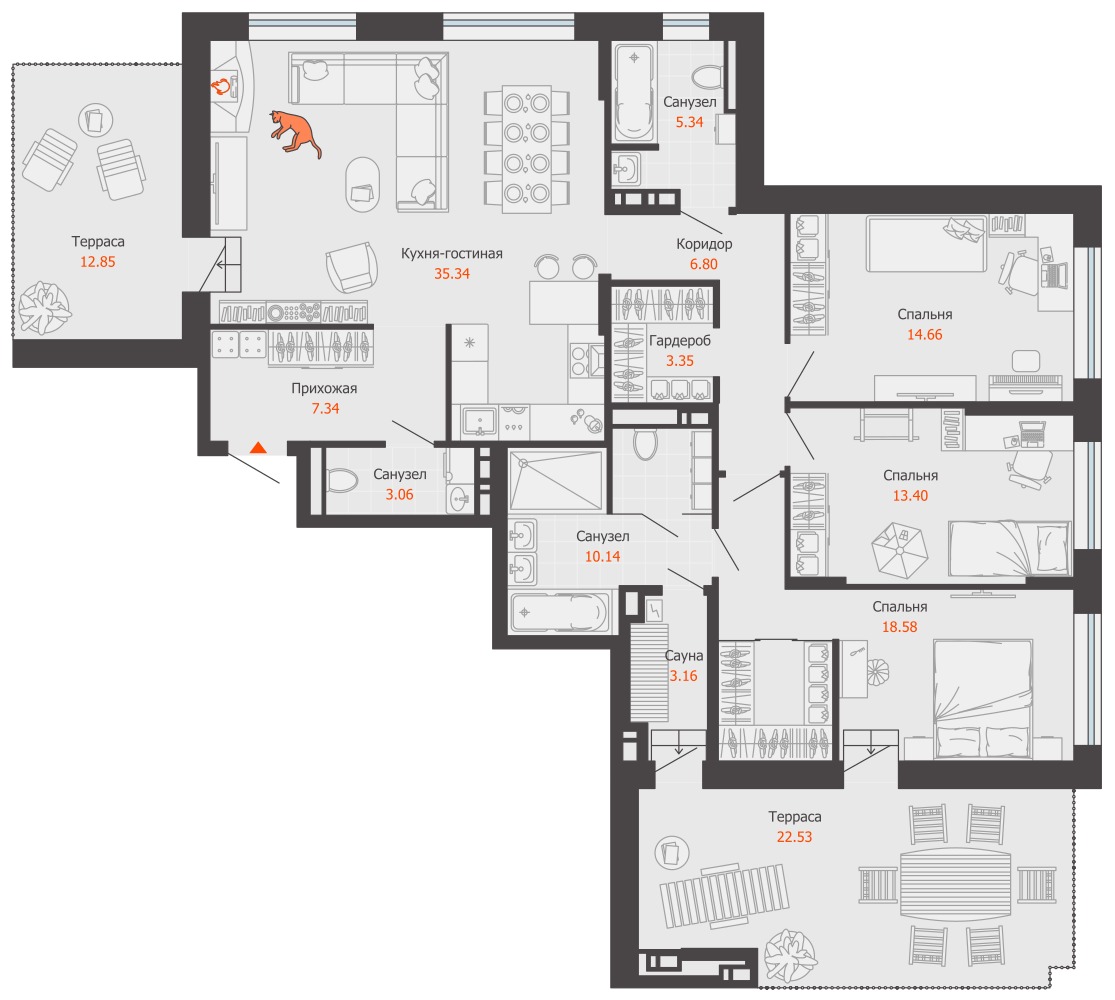 4-комнатная 131 м2 в ЖК Лес корпус null этаж 7