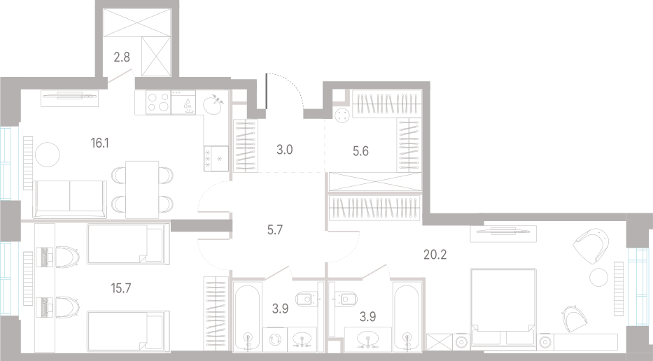 2-комнатная 76 м2 в ЖК КОД Сокольники корпус null этаж 9