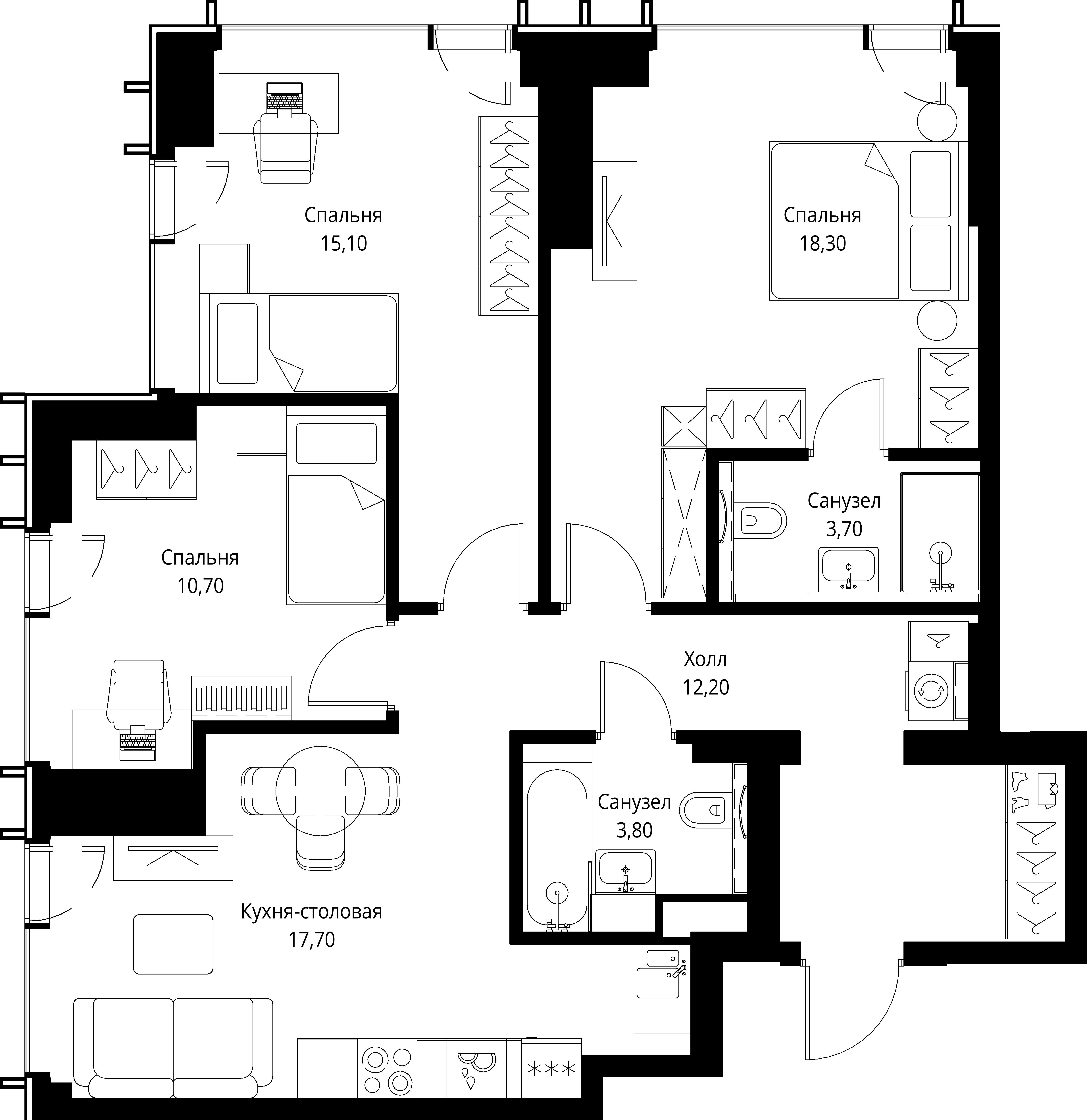 3-комнатная 81 м2 в ЖК VEER корпус null этаж 24