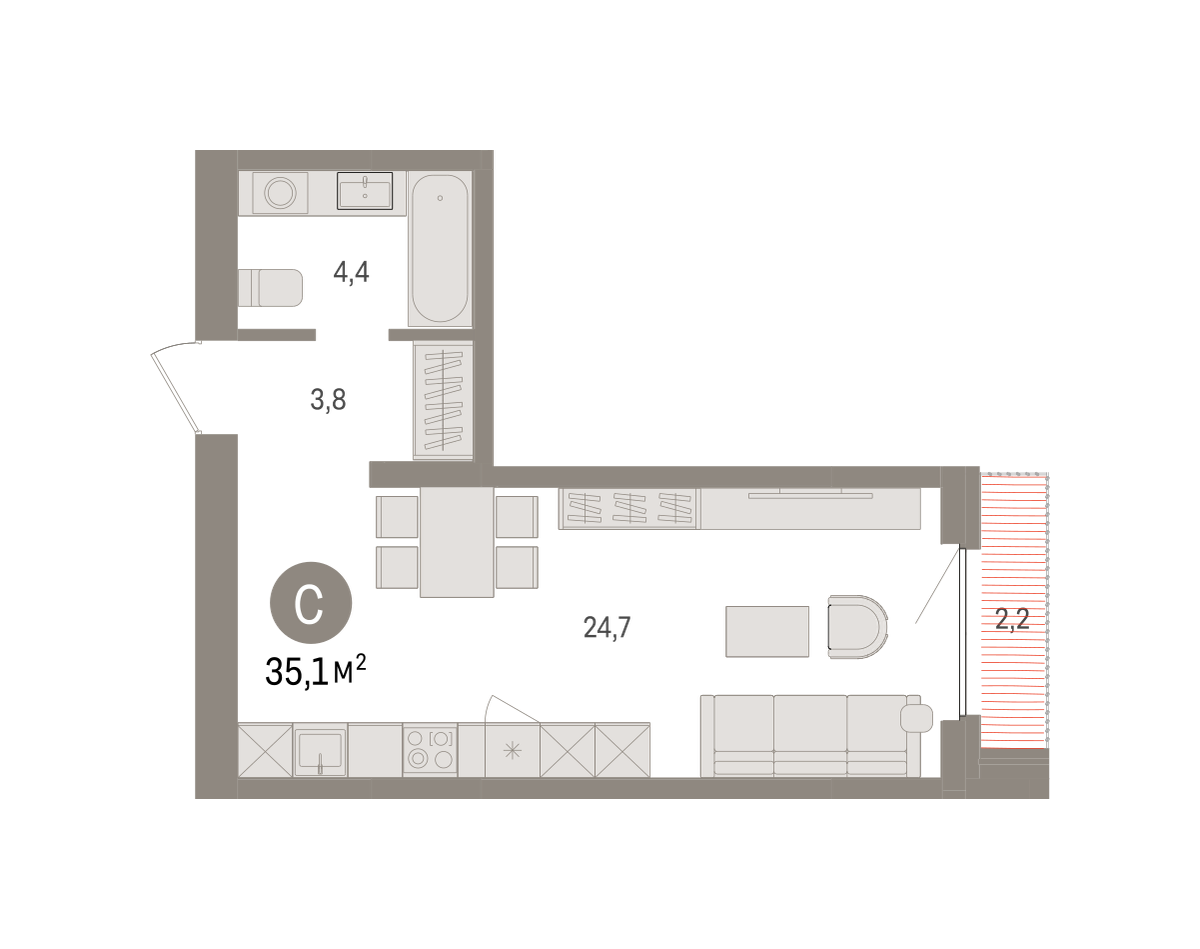 Студия 35 м2 в ЖК Зарека корпус null этаж 9