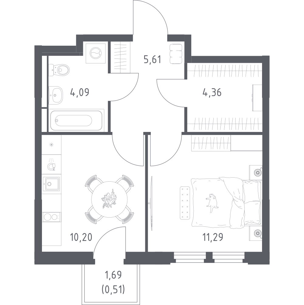 1-комнатная 36 м2 в ЖК Космический Квартал корпус null этаж 5