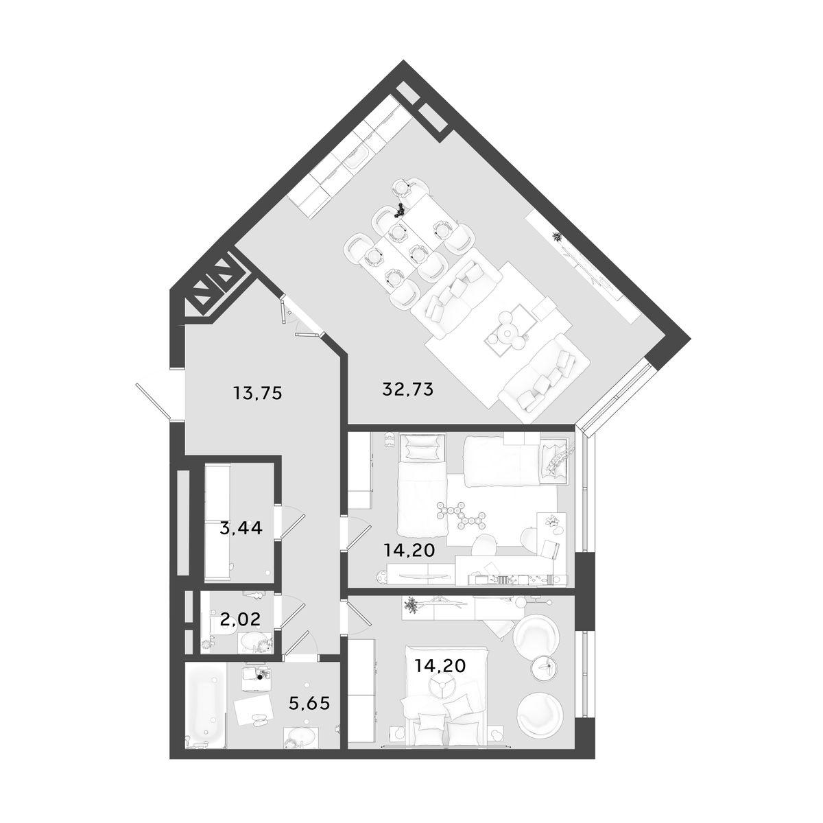 2-комнатная 85 м2 в ЖК OMEGA корпус null этаж 15