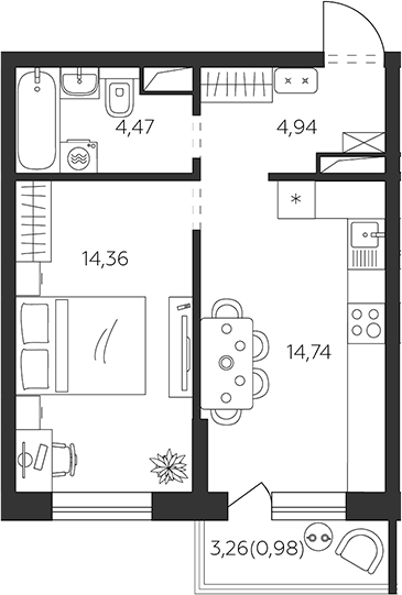 1-комнатная 40.8 м2 в ЖК undefined корпус null этаж 5