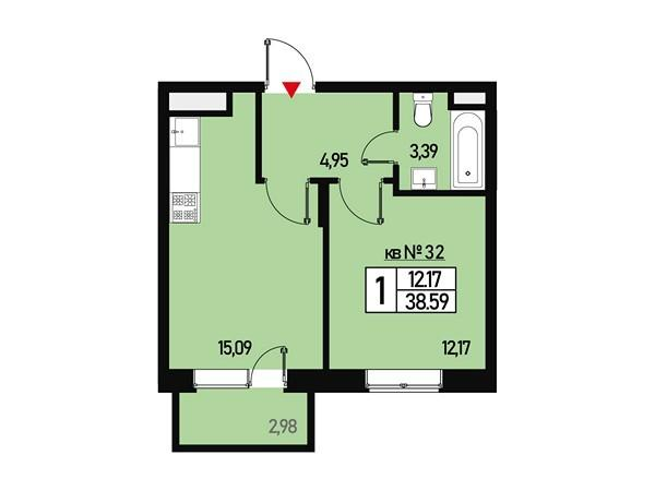 1-комнатная 35 м2 в ЖК Борисоглебское корпус null этаж 1