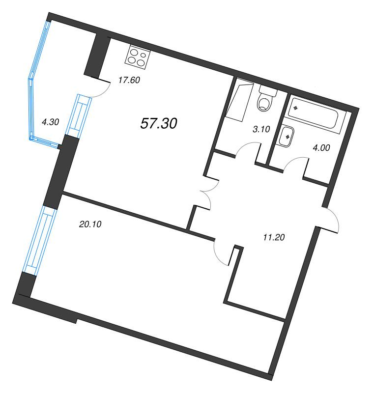 1-комнатная 57 м2 в ЖК Lotos Club корпус null этаж 6