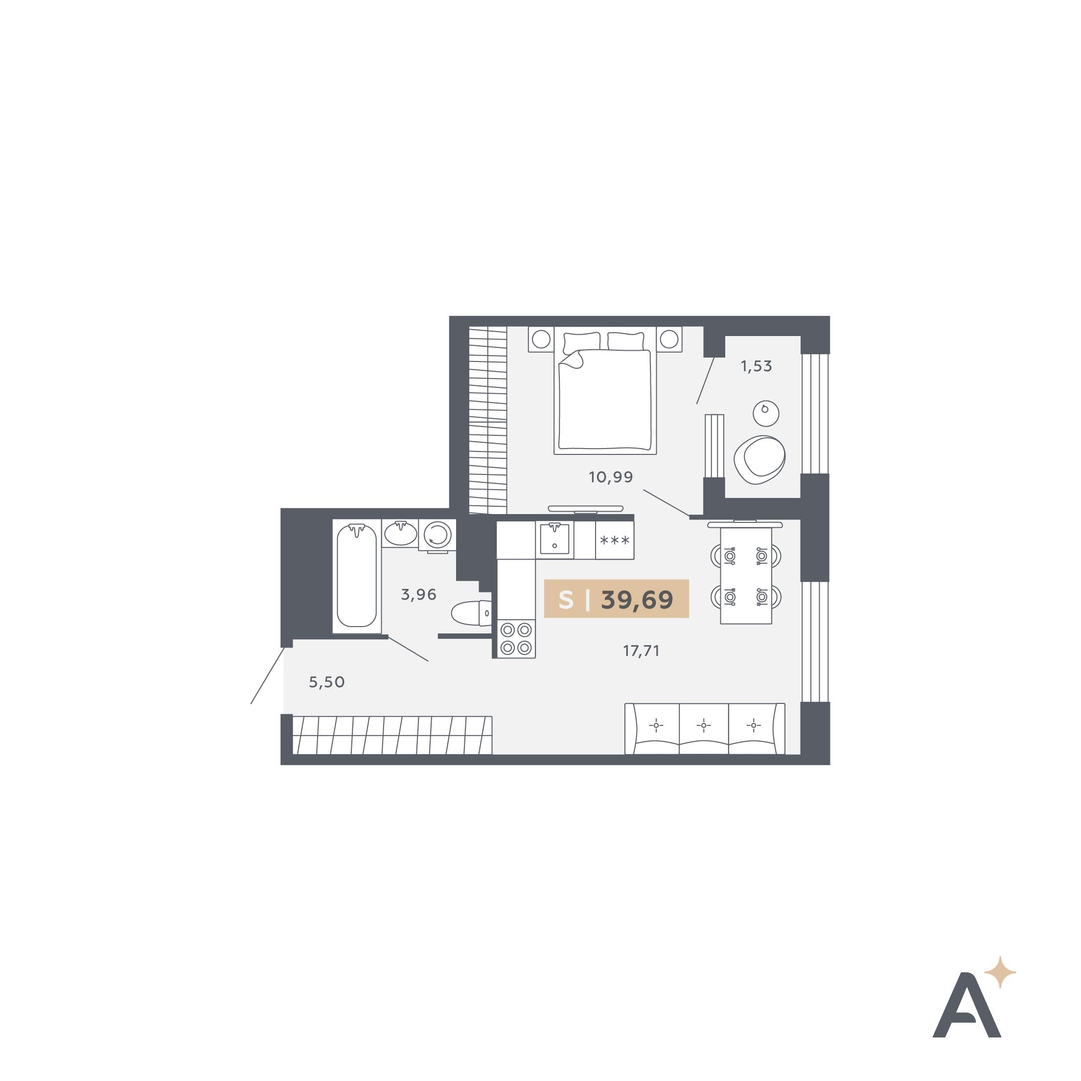 Студия 39 м2 в ЖК ORO by Akvilon корпус null этаж 13