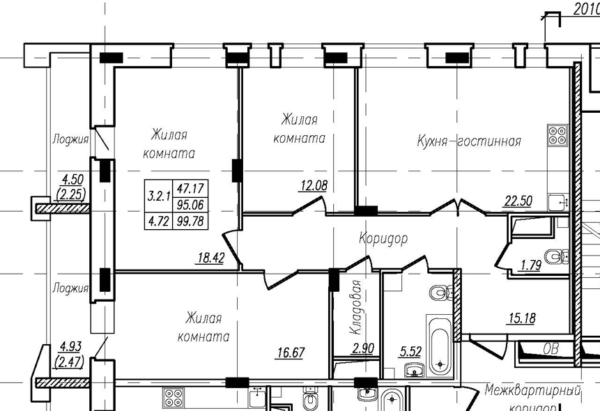 3-комнатная 99 м2 в ЖК Николаевский парк корпус null этаж 4