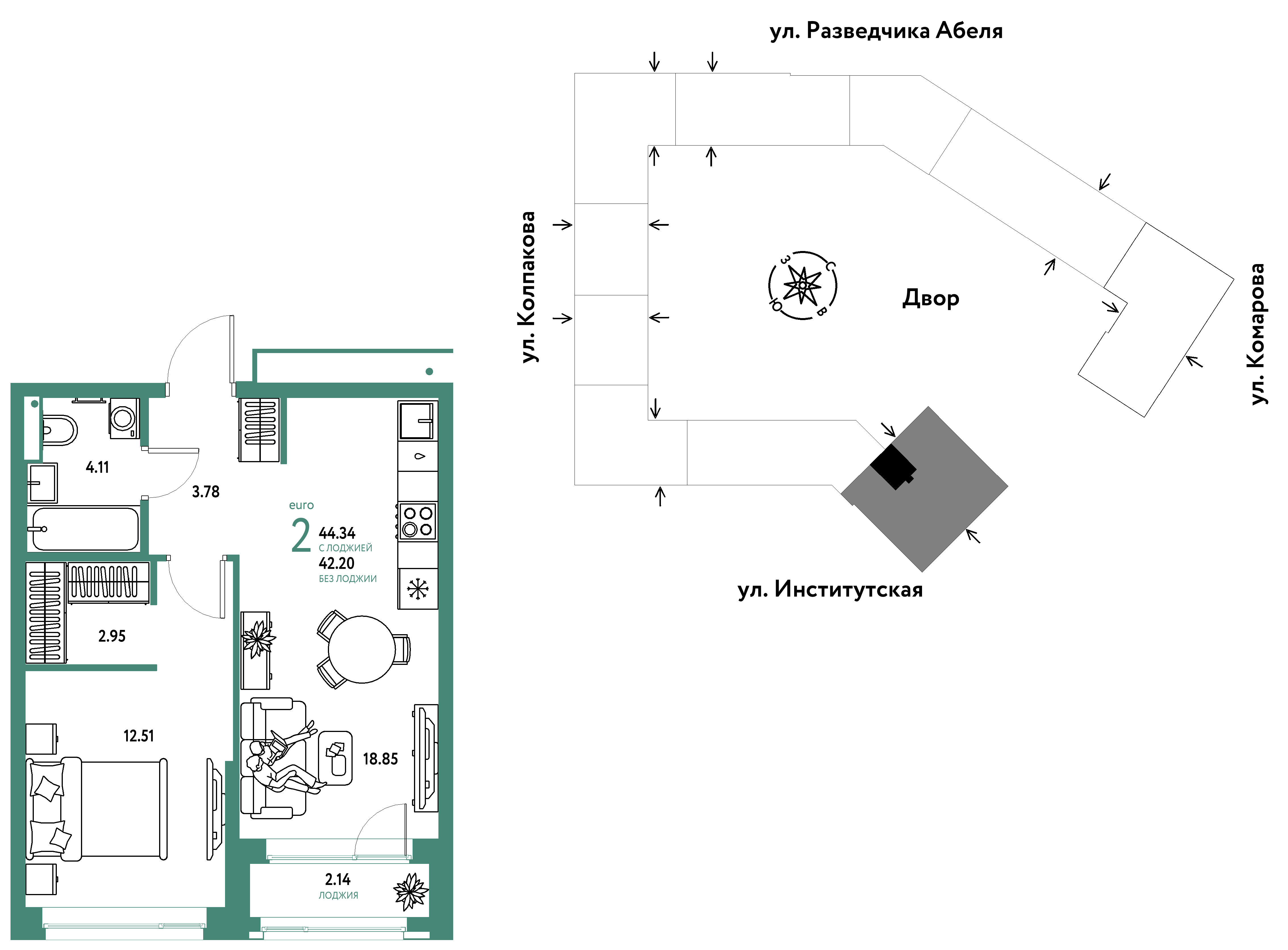 Студия 44 м2 в ЖК Страна.Парковая корпус null этаж 22