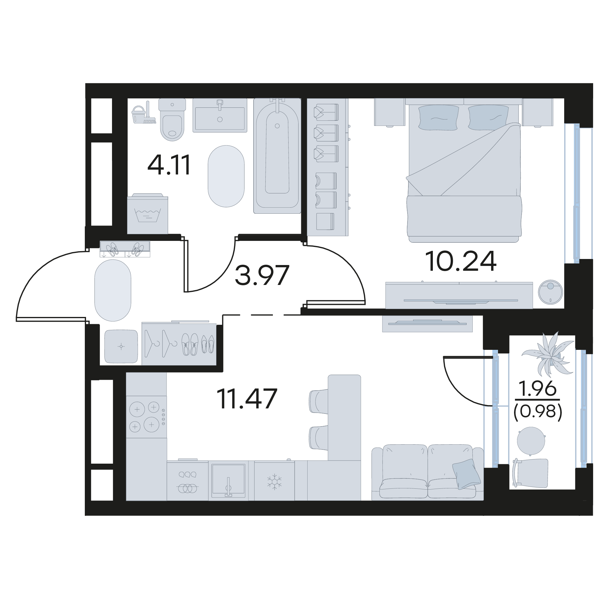 1-комнатная 30 м2 в ЖК Октябрьский корпус null этаж 12