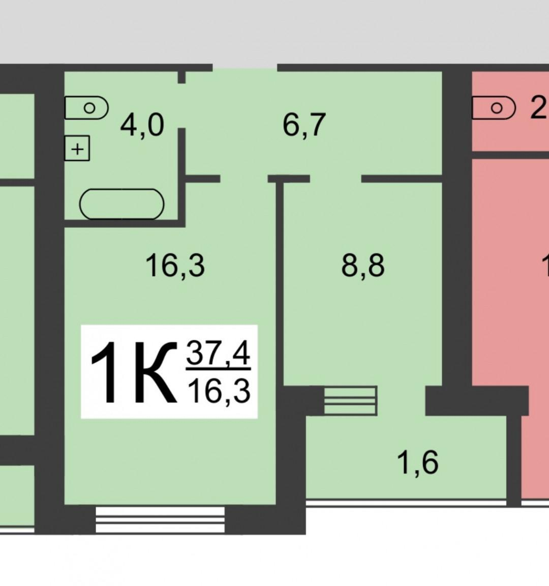 1-комнатная 36.1 м2 в ЖК undefined корпус null этаж 6