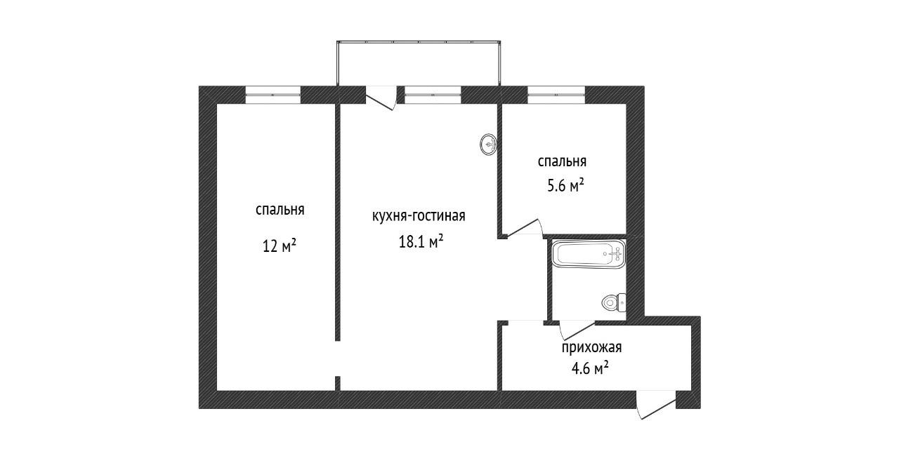 2-комнатная 43.3 м2 в ЖК undefined корпус null этаж 5