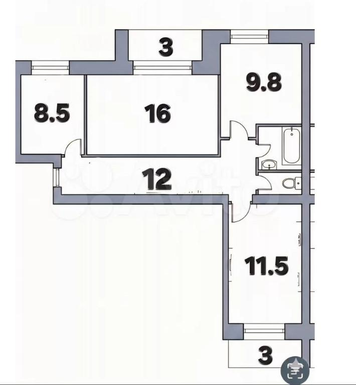 3-комнатная 61.7 м2 в ЖК undefined корпус null этаж 8