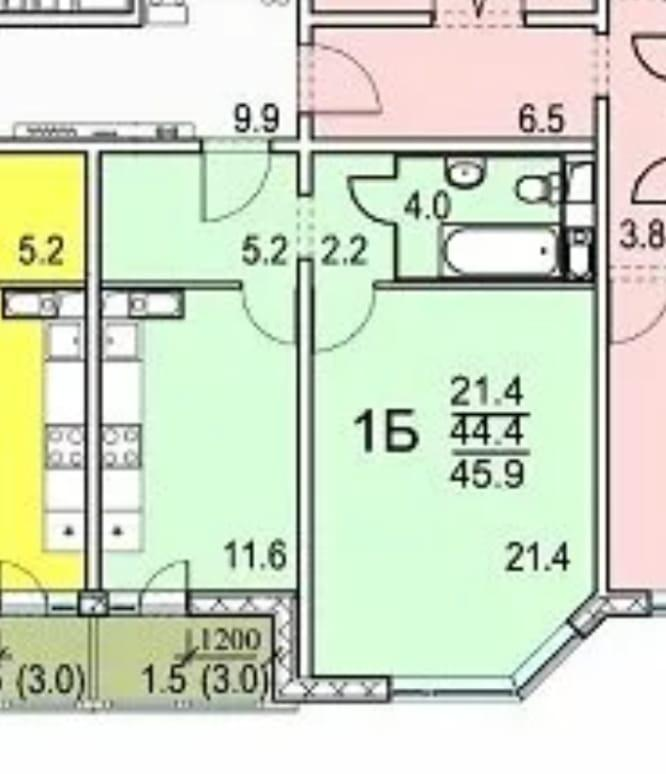 1-комнатная 46 м2 в ЖК undefined корпус null этаж 2