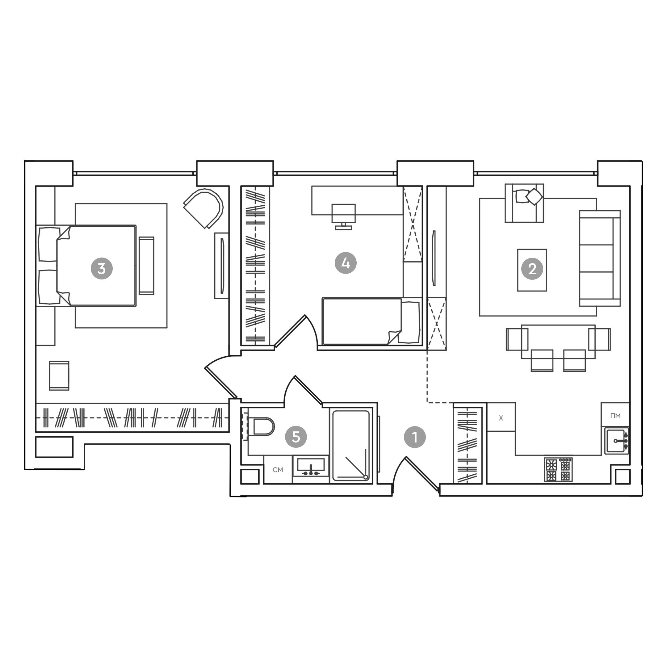 3-комнатная 71 м2 в ЖК RED7 корпус null этаж 17