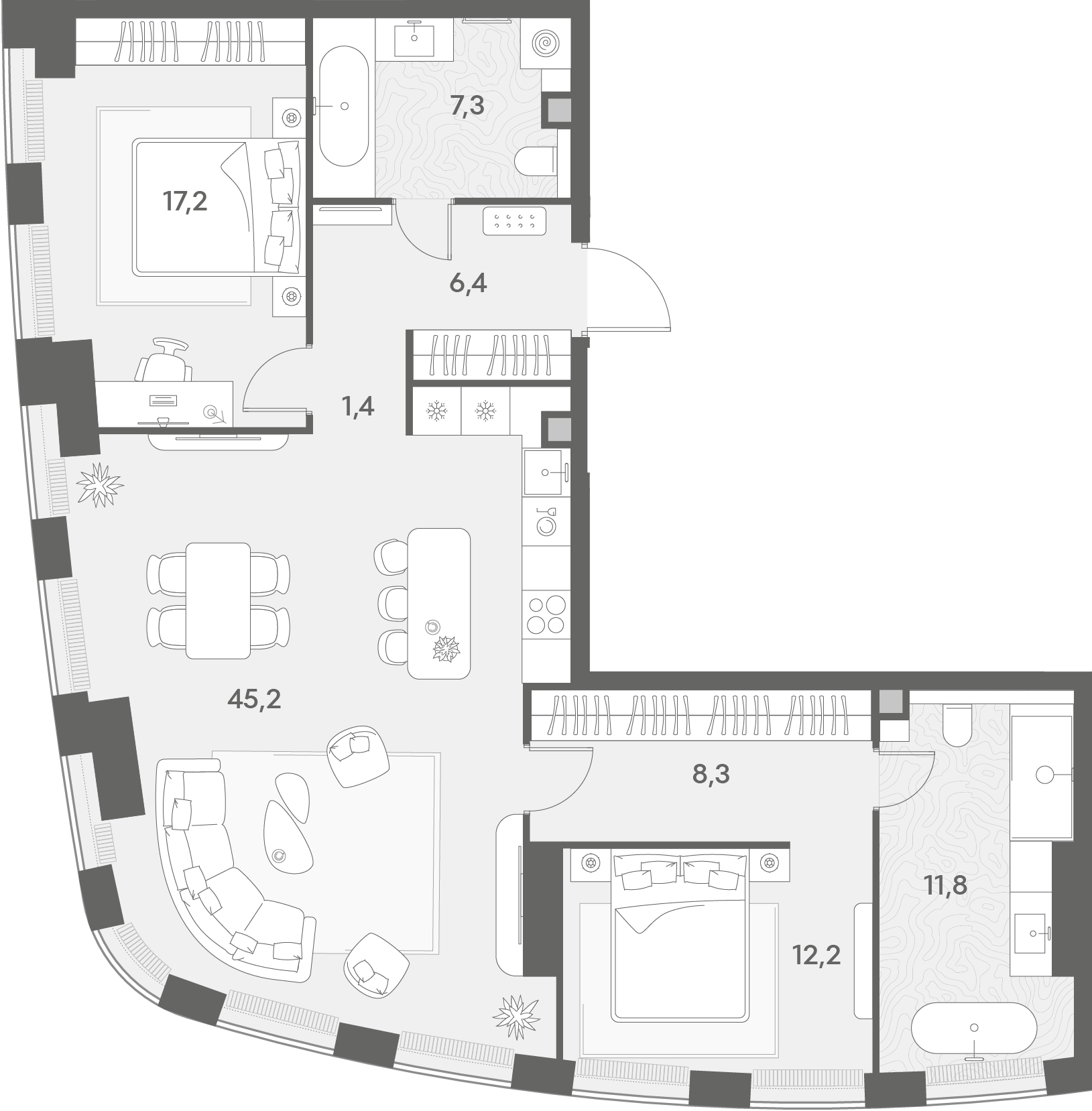 2-комнатная 109 м2 в ЖК Энигмия корпус null этаж 13