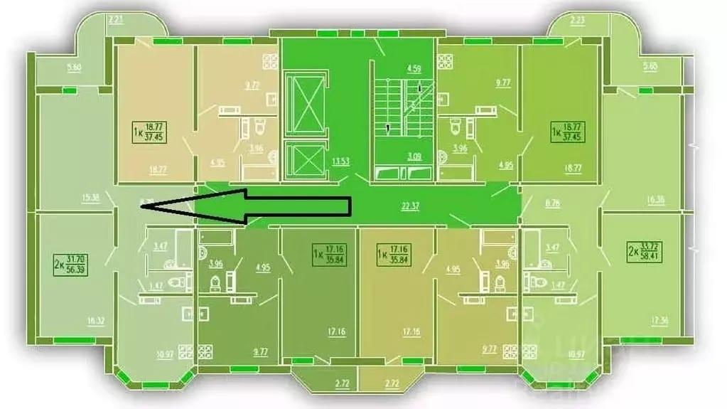 2-комнатная 56.4 м2 в ЖК undefined корпус null этаж 9