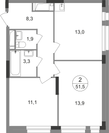 2-комнатная 51 м2 в ЖК Первый Московский корпус null этаж 8