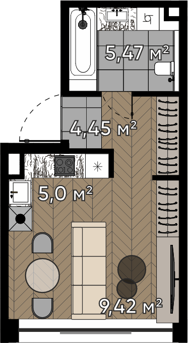 Студия 24 м2 в ЖК Квартал Серебряный бор корпус null этаж 16