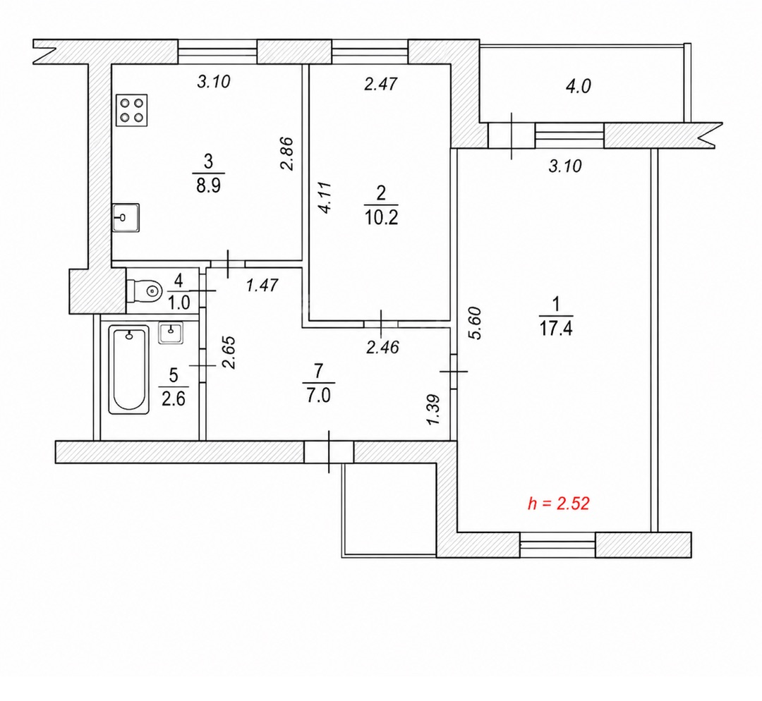2-комнатная 52 м2 в ЖК undefined корпус null этаж 5