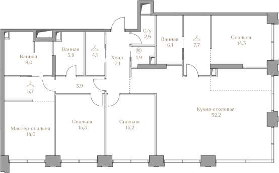 4-комнатная 165 м2 в ЖК Коллекция Лужники корпус null этаж 13
