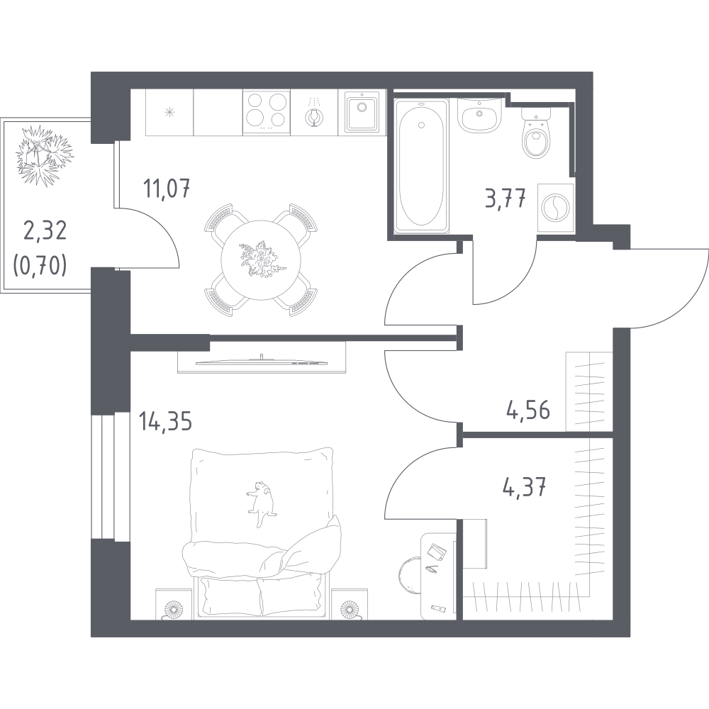 1-комнатная 38 м2 в ЖК Manzara Towers корпус null этаж 6