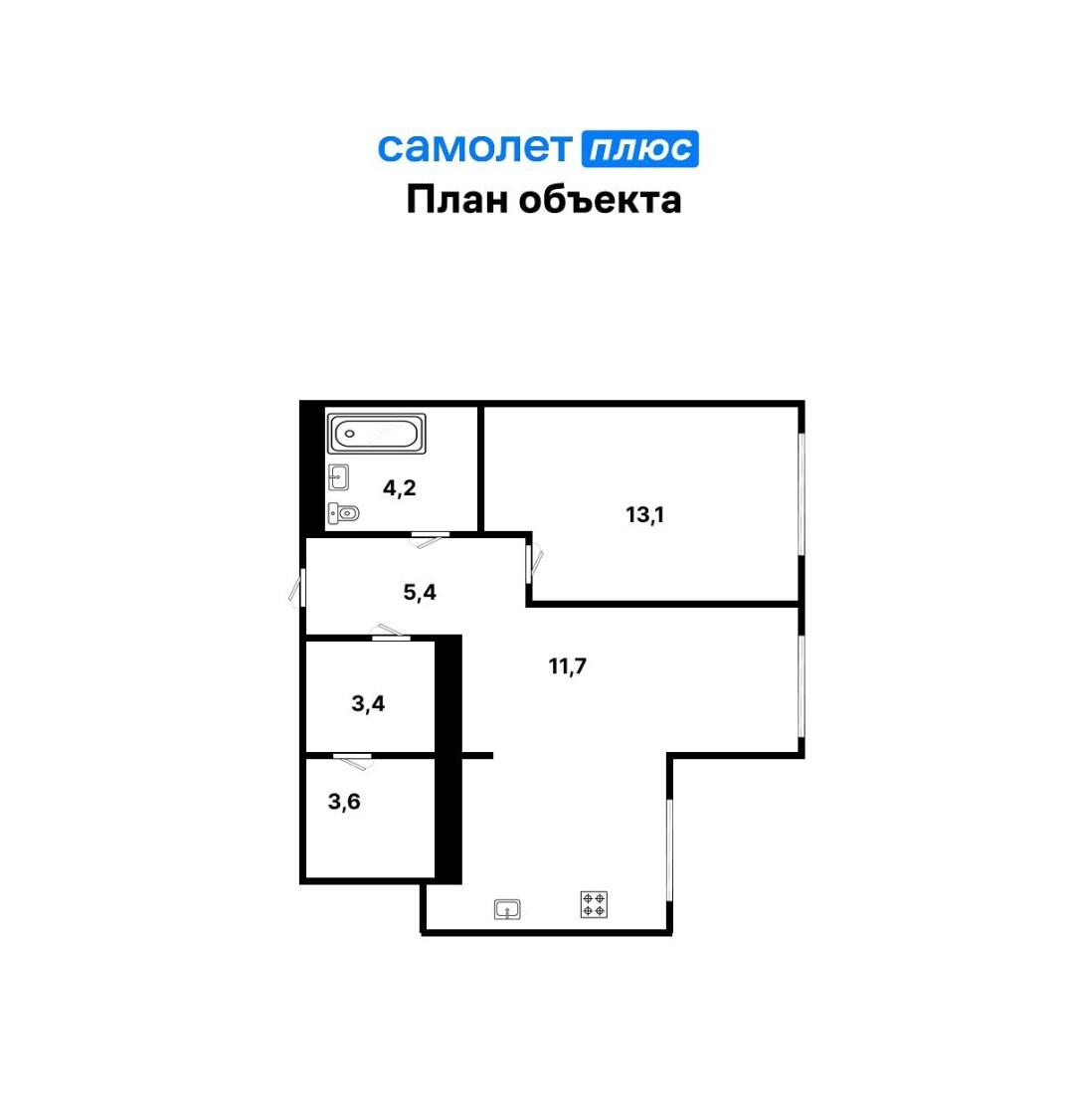 1-комнатная 49.8 м2 в ЖК undefined корпус null этаж 34