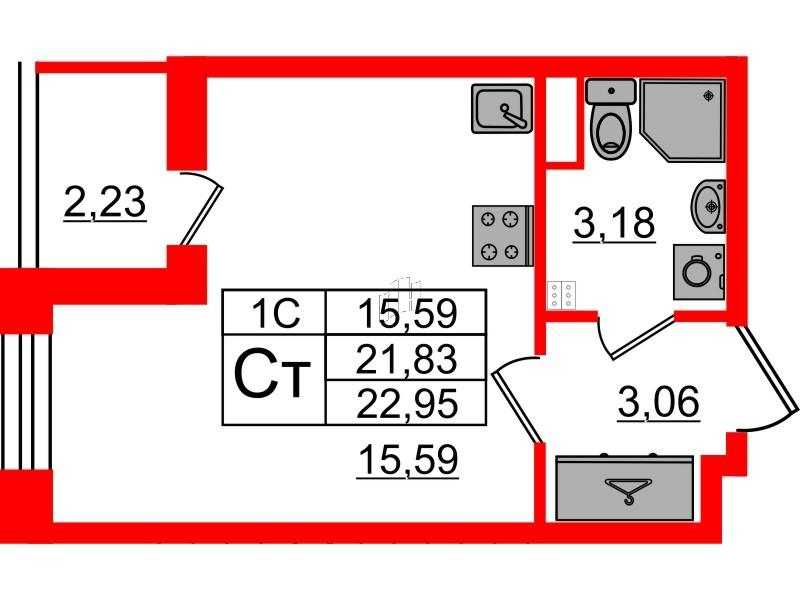 Студия 21 м2 в ЖК Парадный ансамбль корпус null этаж 2